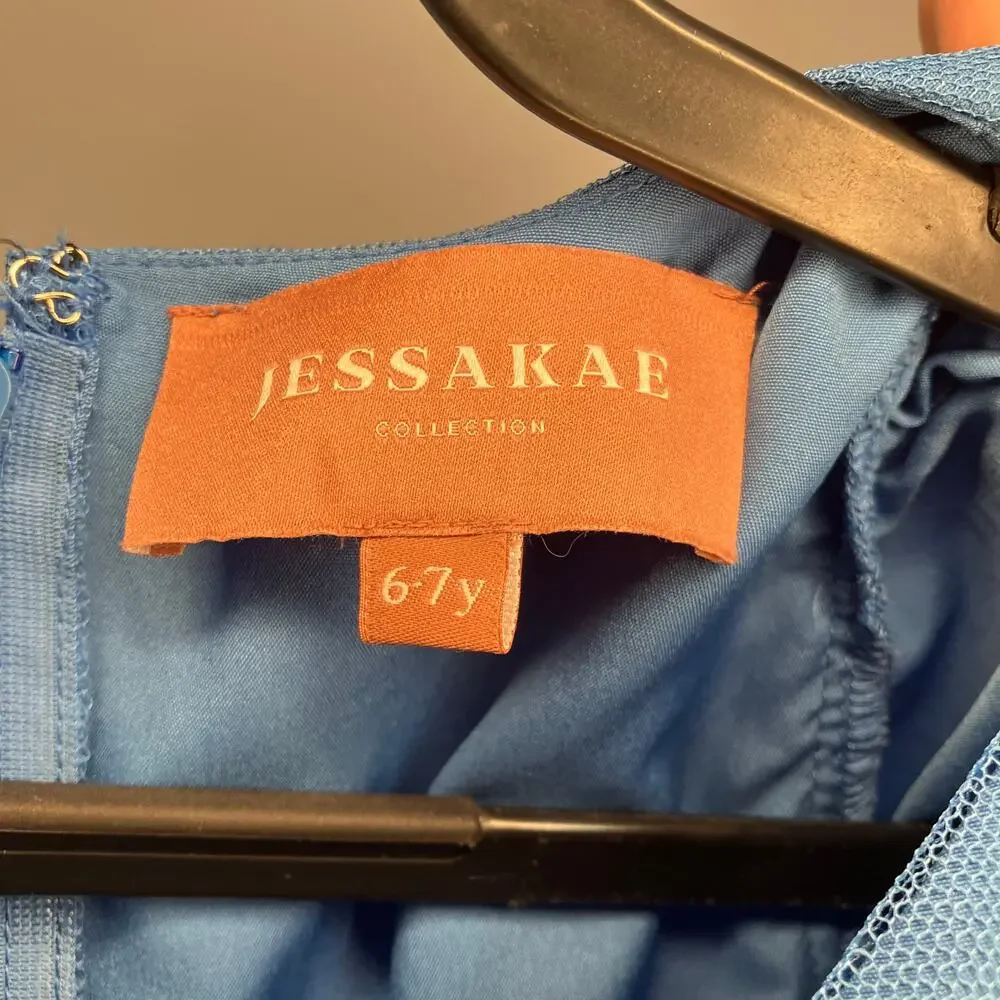 JESSAKAE Havana Girls Dress Blue Swiss Dot Tiered Tulle 6/7